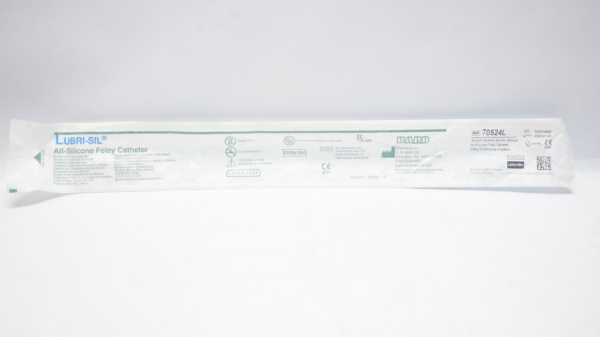 Lubri-Sil Foley Catheter, 3-Way, Standard Tip, 5cc, 24FR, 12/cs (US Only)