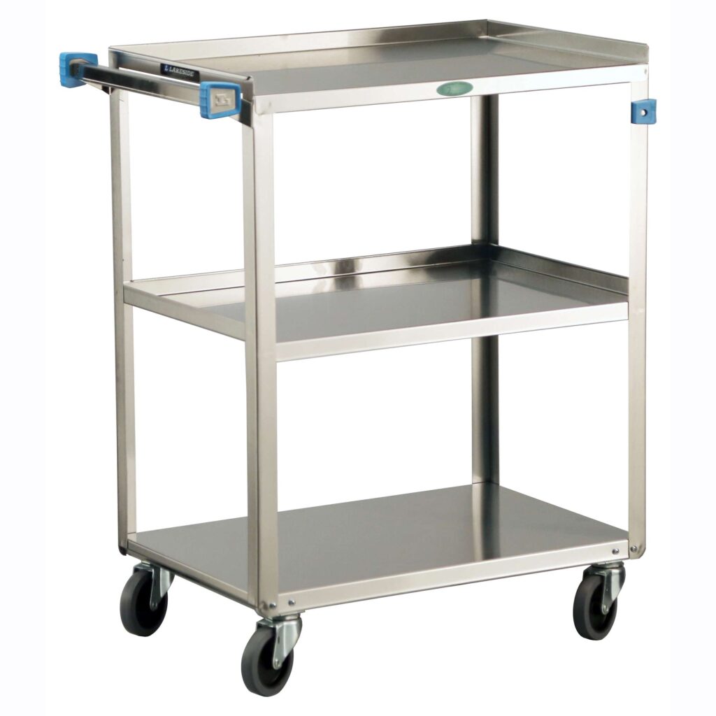 Medium Duty Cart, 3 Shelves, 19"W x 31"L x 32"H, 500 lb Capacity, 4" Swivel Casters, 18" x 27" Shelf, 11_" Clearance (DROP SHIP ONLY)