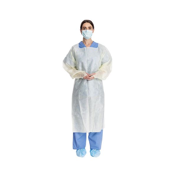 Over-the-Head Isolation Gown, Light Weight, Tri-Layer, Thumb Hooks w/ Elastic, Yellow, Universal, 100/cs (US Only)