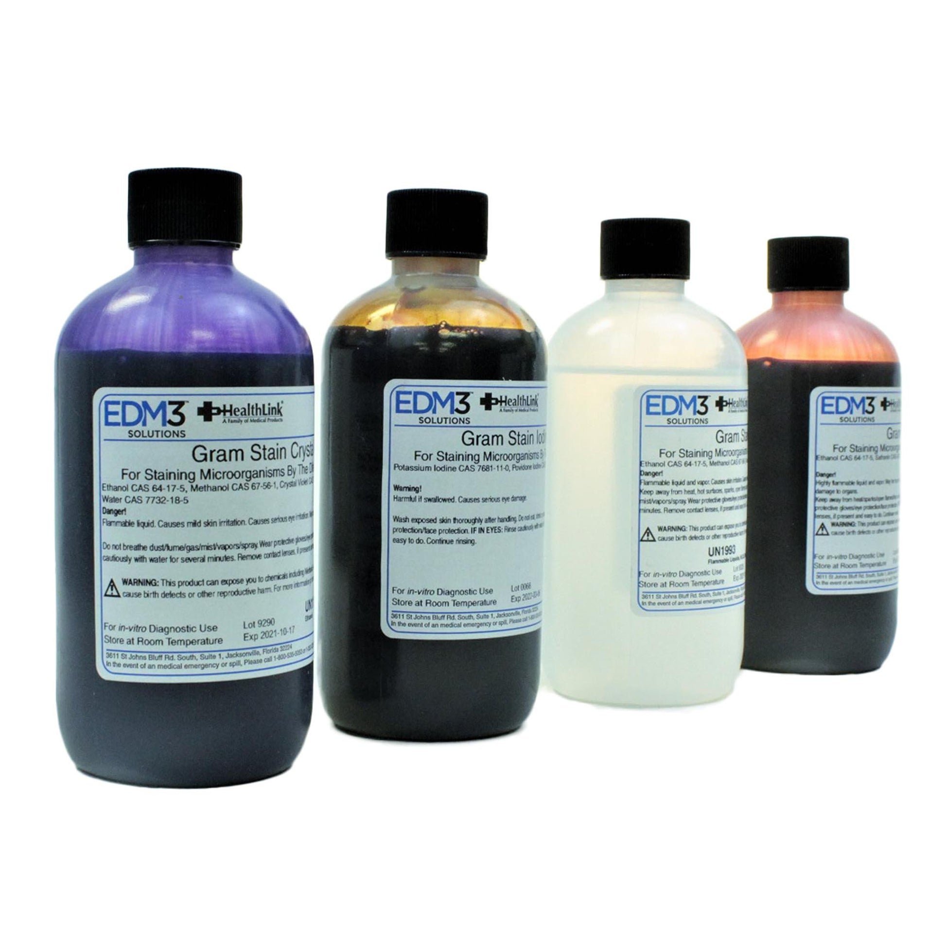 Gram Stain Set, Stabilized, IOD, 4 x 8oz/bx (Item is Non-Returnable) (US Only) (Item is considered HAZMAT and cannot ship via Air or to AK, GU, HI, MP, PR, VI)