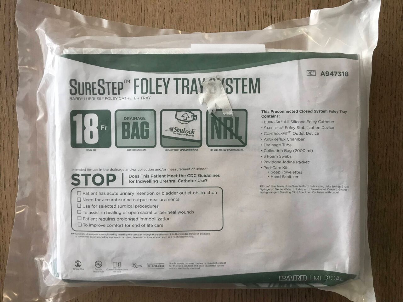 SureStep Tray, LUBRI-SIL, Drainage Bag, Statlock Stabilization Device, 18FR, 10/cs (35 cs/plt) (US Only)