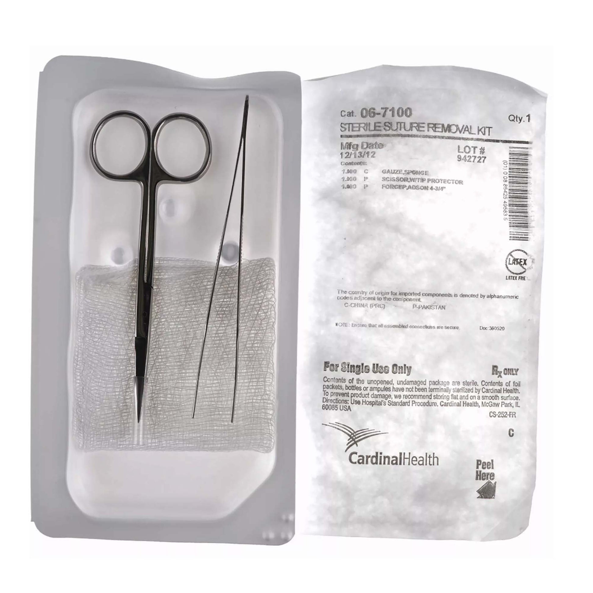 Suture Removal Tray, Includes: 4.5" Straight Iris Scissors with Tip Protector; 4.75" Serrated Adson Forceps, 50/cs (Continental US Only)