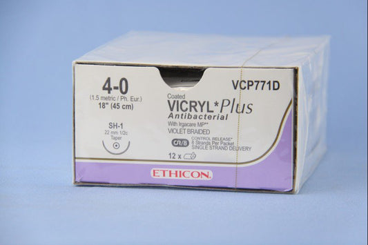 Suture, Taper Point, Size 4-0, 8-18", Violet Braided, Needle SH-1, _ Circle, 1 dz/bx (Continental US Only)