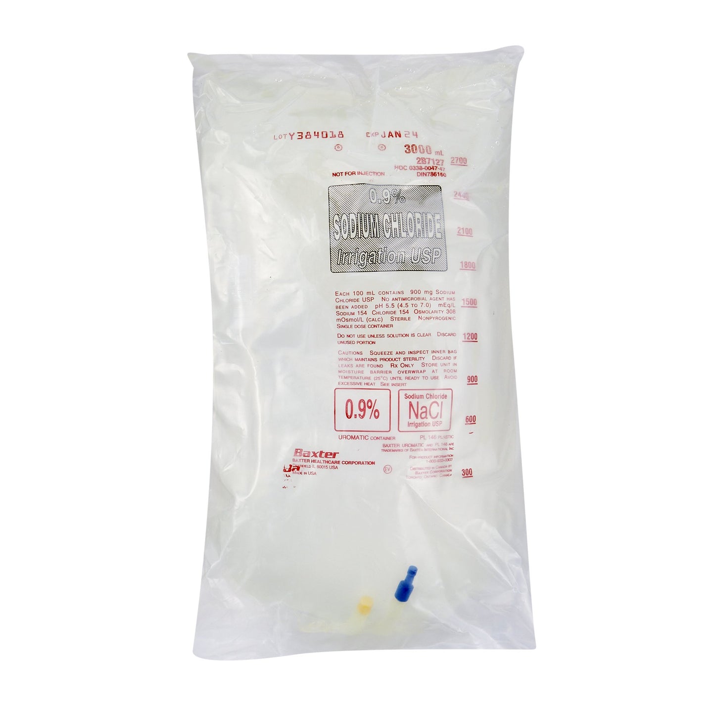 Sodium Chloride Injection, 0.9%, USP, 3000 ml, Uromatic Plastic Container, Non-Pyrogenic, Sterile, 4/cs (Rx) (Continental US Only) (Product Access Restricted. Check with your sales rep to verify eligibility) (Item is on Manufacturer Allocation - Quantities may Limited)