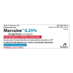 Marcaine with Epinephrine as the Bitartrate, 1:200,000, 2.5 mg/ml, 10 ml Vial, Single Dose, Glass Fliptop Vial, 10/bx (Rx) (Item is Non-Returnable) (We must have your Wholesale Drug License on File before shipping this product) (US Only, Excluding IN and ND)