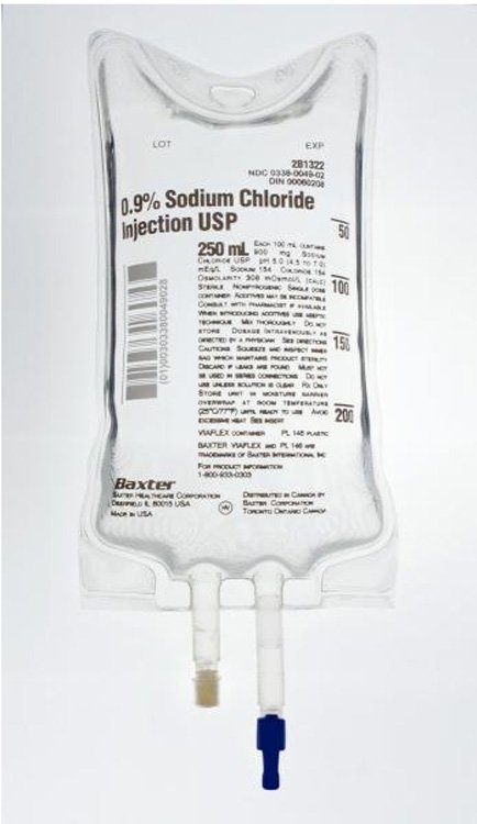 Sodium Chloride Injection, 0.9%, USP, 250 ml, Viaflex Plastic Container, 36/cs (50 cs/plt) (Rx) (Continental US Only) (Product Access Restricted. Check with your sales rep to verify eligibility) (Item is on Manufacturer Allocation - Quantities may Limited)