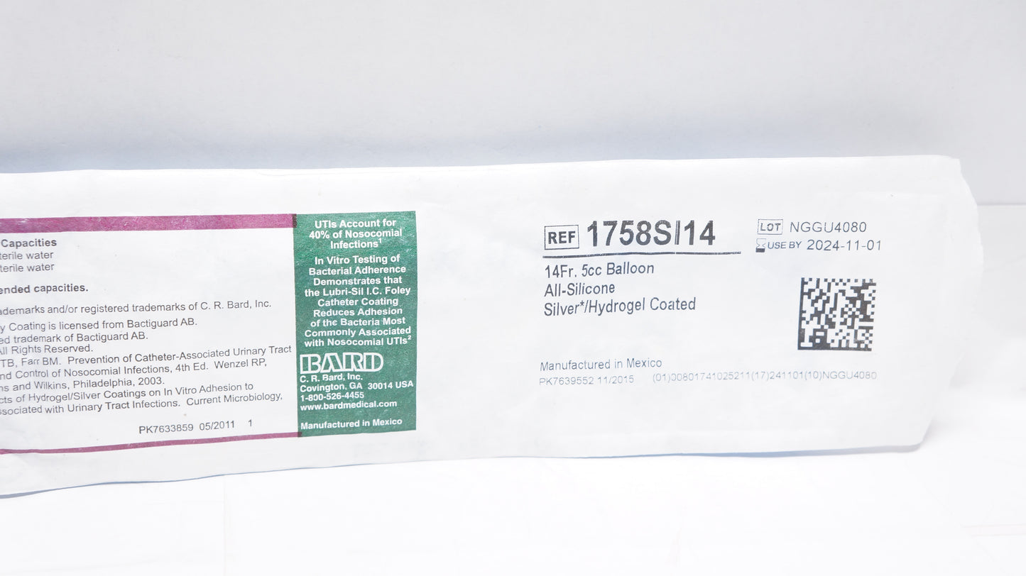 Foley Catheter, All Silicone, 2-Way, 5cc, 14FR, 12/cs (US Only)