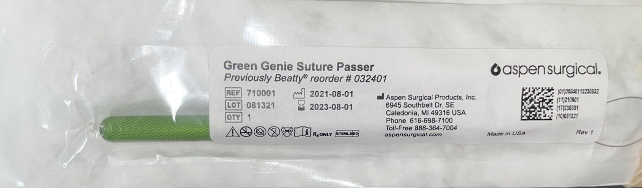 Green Genie Suture Passer, (032401), 6.5", Sterile, 1/pch, 5 pch/bx (US Only) (Not Available For Sale into Canada)