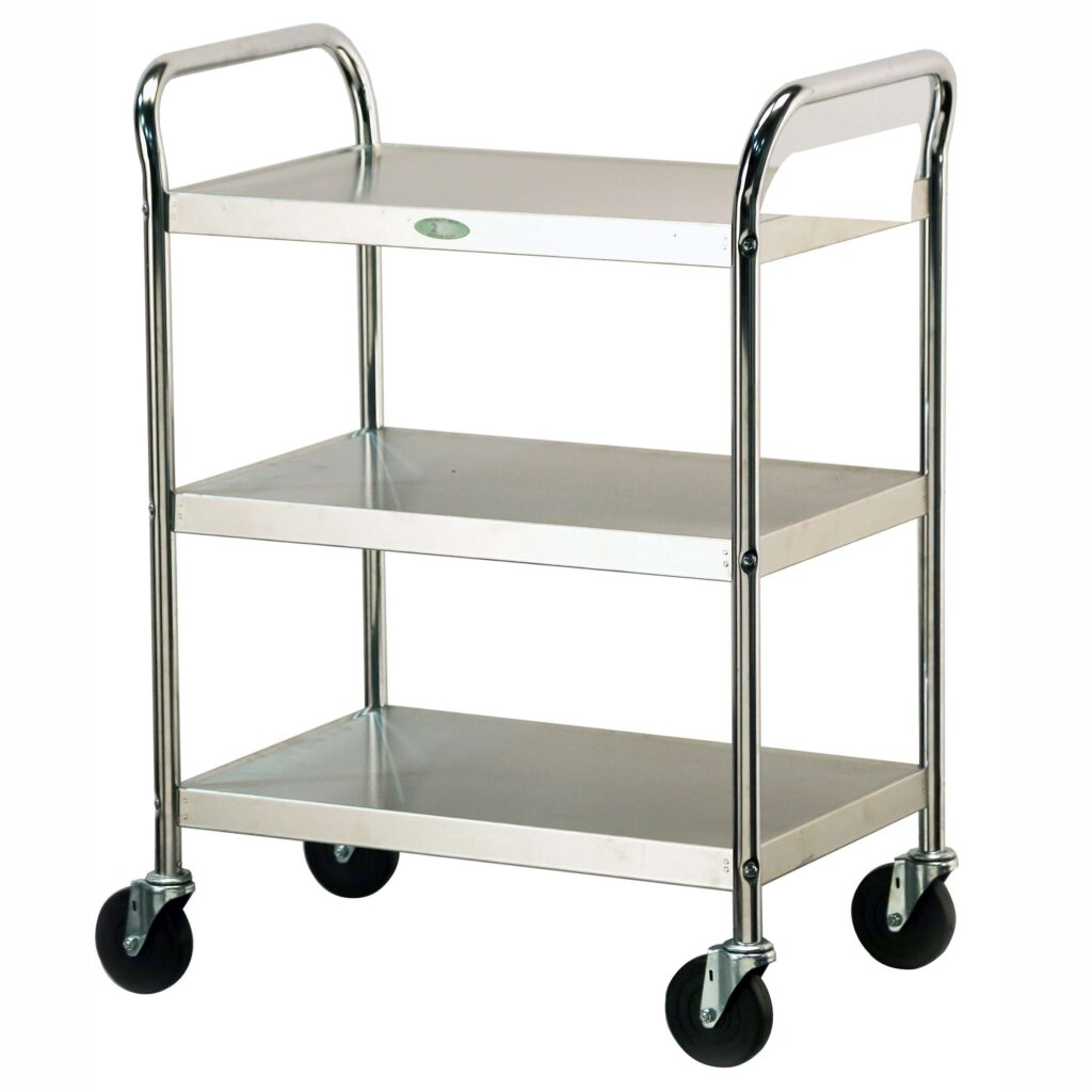 Medium Duty Cart, 2 Shelves, 17_"W x 27"L x 35"H, 500 lb Capacity, 4" Swivel Casters, Chrome Plated Legs/ Frame, 15_" x 24" Shelf, 9 7/8" Clearance