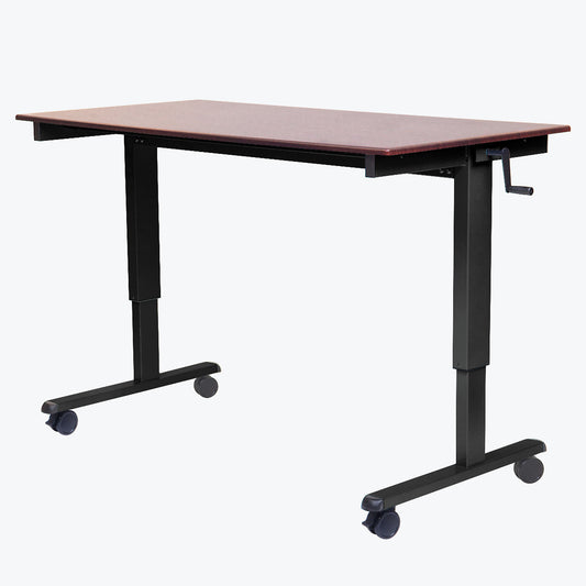 Crank Stand Up Desk, 48" Single Column, (4) 3" Casters (2 with Locking Brakes), Overall: 47.25"W x 29.5"D x 29.5" to 45.25"H, Black/Dark Walnut (DROP SHIP ONLY)