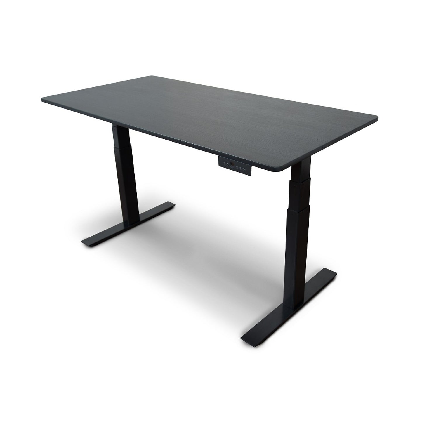 Motor Electric Stand Up Desk, 60" Single Column, Electric Bush Button for Adjustable Height 26" to 51.6", 59"W x 29.5"D x 26" to 51.6"H, Black/Black Oak (DROP SHIP ONLY)
