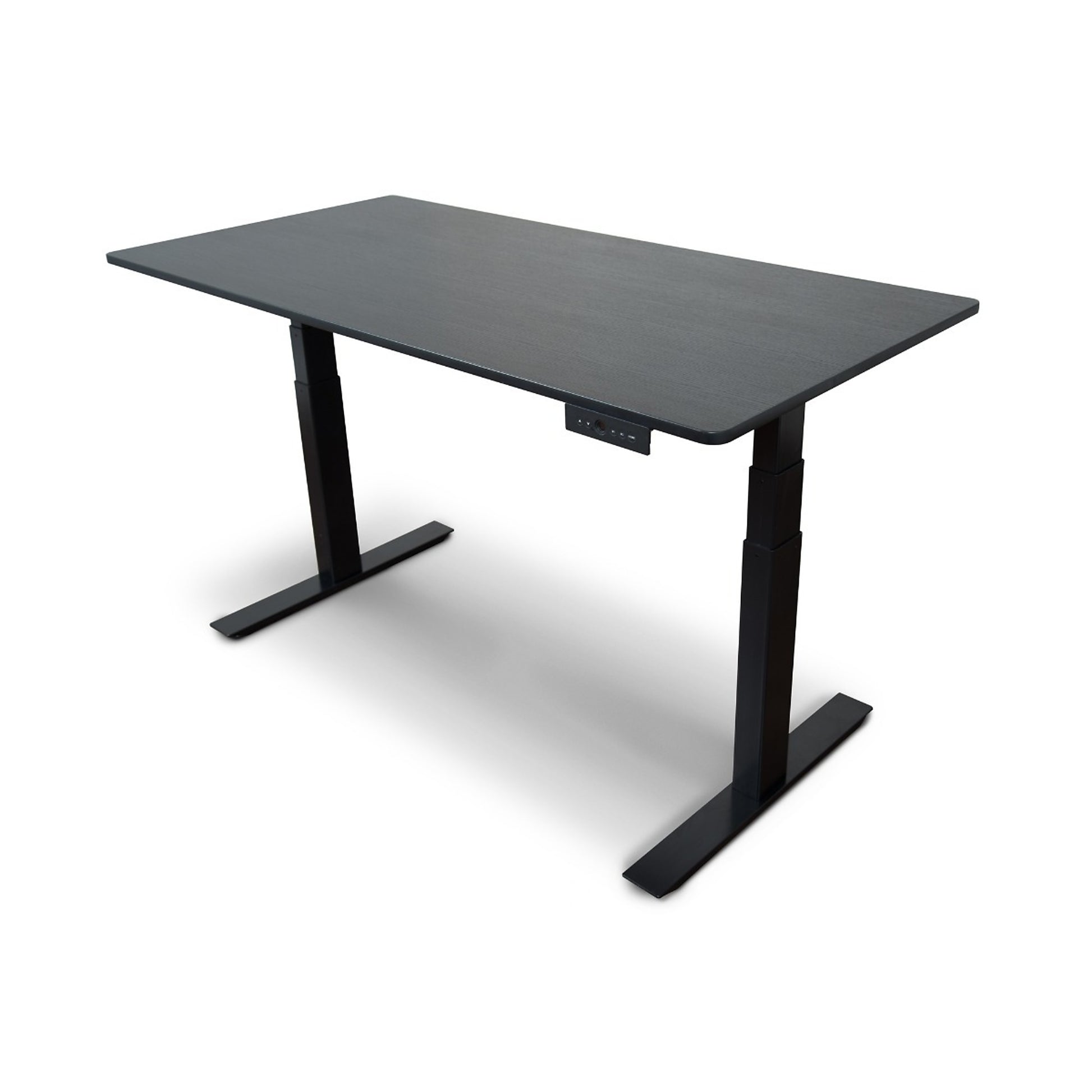 Motor Electric Stand Up Desk, 60" Single Column, Electric Bush Button for Adjustable Height 26" to 51.6", 59"W x 29.5"D x 26" to 51.6"H, Black/Black Oak (DROP SHIP ONLY)
