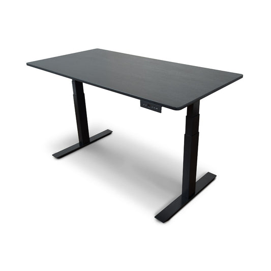 Motor Electric Stand Up Desk, 60" Single Column, Electric Bush Button for Adjustable Height 26" to 51.6", 59"W x 29.5"D x 26" to 51.6"H, Black/Black Oak (DROP SHIP ONLY)