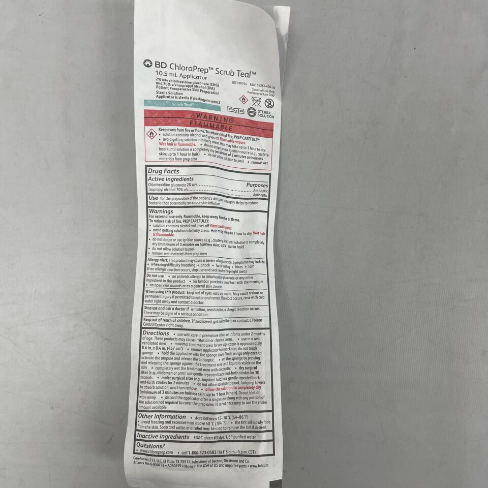 ChloraPrep Scrub Teal Tint Applicator, 10.5 ml, Sterile, 25/bx, 4 bx/cs (Temp Sensitive; Non-Returnable) (Continental US Only) (Item is considered HAZMAT and cannot ship via Air or to AK, GU, HI, MP, PR, VI) (Drop Ship Requires Pre-Approval)