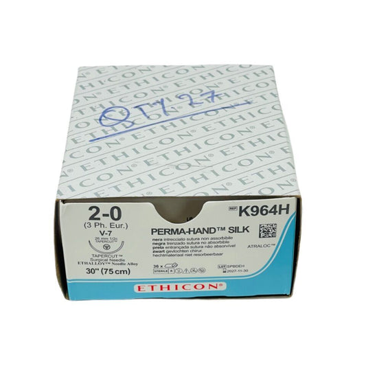 Suture, Tapercut, Size 2-0, 30", Black Braided, Needle V-7, _ Circle, 3 dz/bx (Continental US Only)