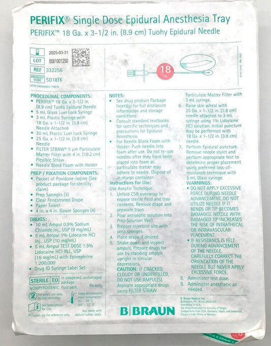Design Options PERIFIX FX Epidural Anesthesia Tray, CE17TKFC10L, 10/cs (Rx) (Custom Item) (Item is Non-Returnable) (Continental US+HI Only, Excluding IN and ND)