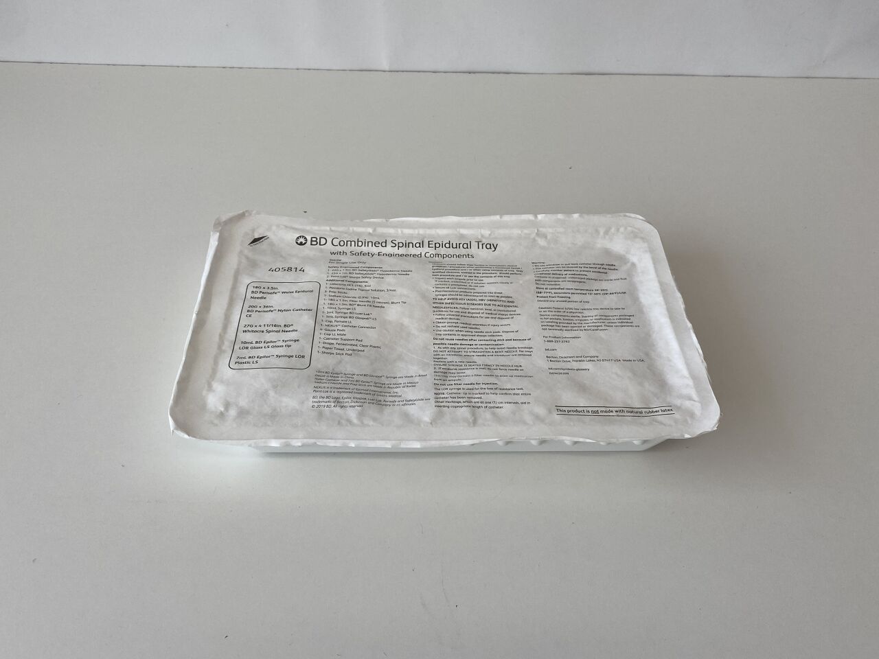Epidural Tray: 18G x 3_" Tuohy (Weiss) Epidural Needle, 27G x 4 11/16" Whitacre Spinal Needle, 20G x 36" Perisafe Nylon Epidural Catheter Closed End, 7mL Epilor Plastic LOR Syringe Luer Slip, 10mL Epilor Glass LOR Syringe Luer Lock Metal Tip, Lidocaine HCL (1%) 5mL, Sodium Chloride (0.9%) 10mL, Blue Drape (Rx), 10/cs (Temp Sensitive; Non-Returnable) (Continental US Only) (Drop Ship Requires Pre-Approval)