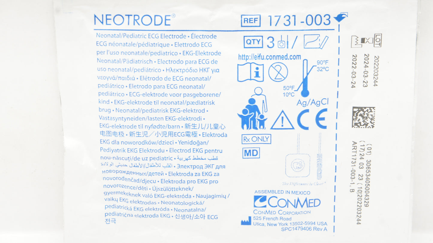 Neotrode Electrodes, Tape with Wire Attached, 3/pouch, 100 pouches/cs