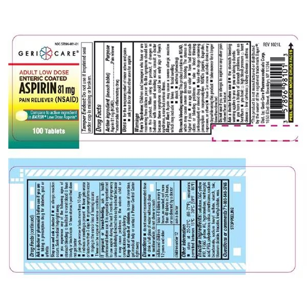 Aspirin EC Adult Low Dose Tablets 81mg Bottle 100/Bt (981-01-GCP)