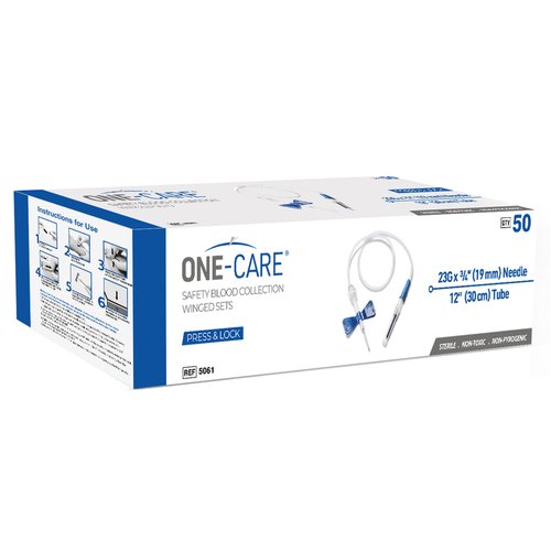PRESS & LOCK Safety Blood Collection Wing Sets, 23G x _, Blue, 12" Tube, Pre-Attached Holder, 25/bx
