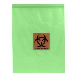 Reclosable Specimen Transport Bag, 2 Wall Zips, Printed "BIOHAZARD", 12" x 15", Green, 1000/cs (DROP SHIP ONLY)