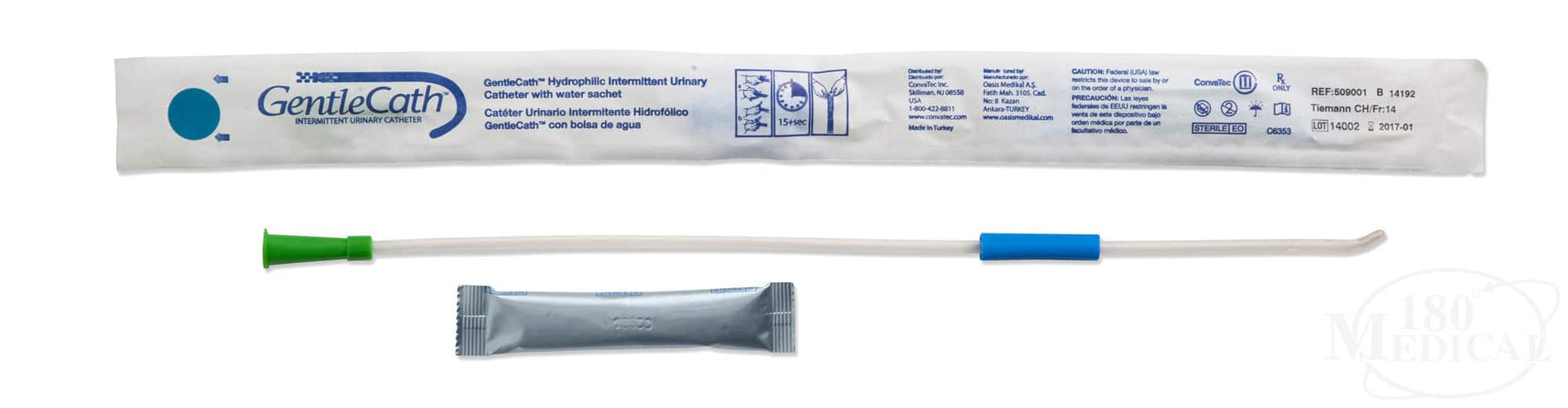 Urinary Catheter with Water Sachet, Tiemann, 14CH x 15.7", 30/bx (Continental US Only)