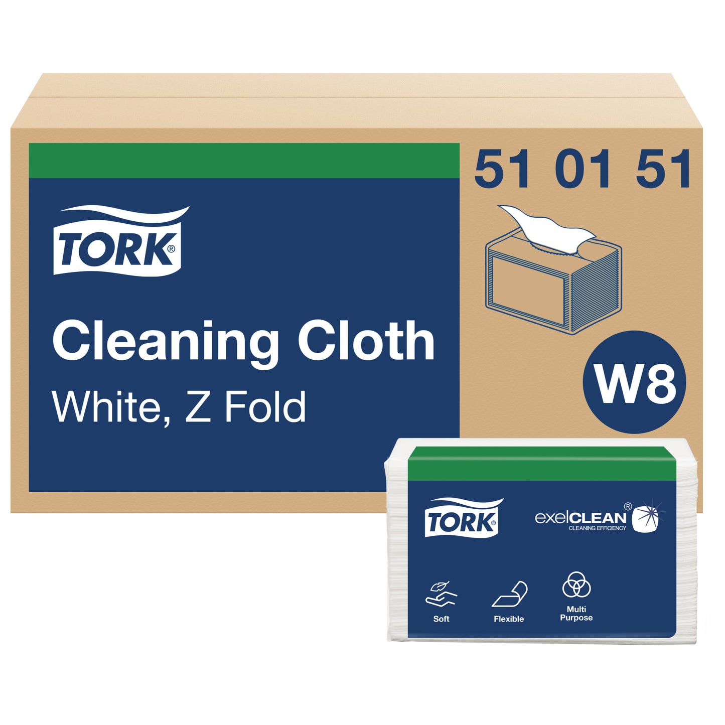 Cleaning Cloth, Disposable, 15.2" x 12.6", Nonwoven, White, 55/pk, 8 pk/cs (72 cs/plt)