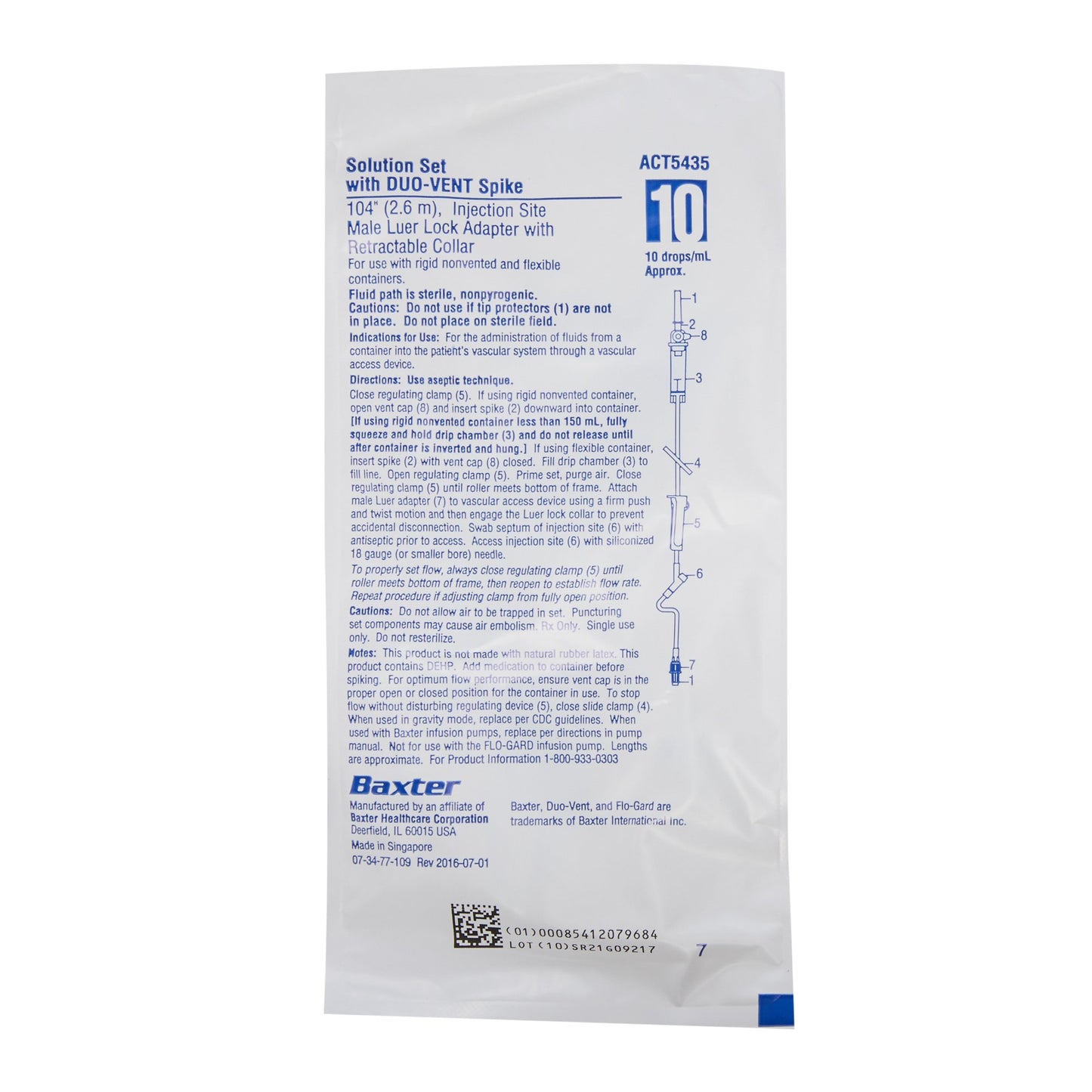 Administration Set, Duo-Vent, 103" Tubing, 10 drops/ml, (1) Port, Spike, 48/cs (72 cs/plt) (US Only) (Product Access Restricted. Check with your sales rep to verify eligibility)