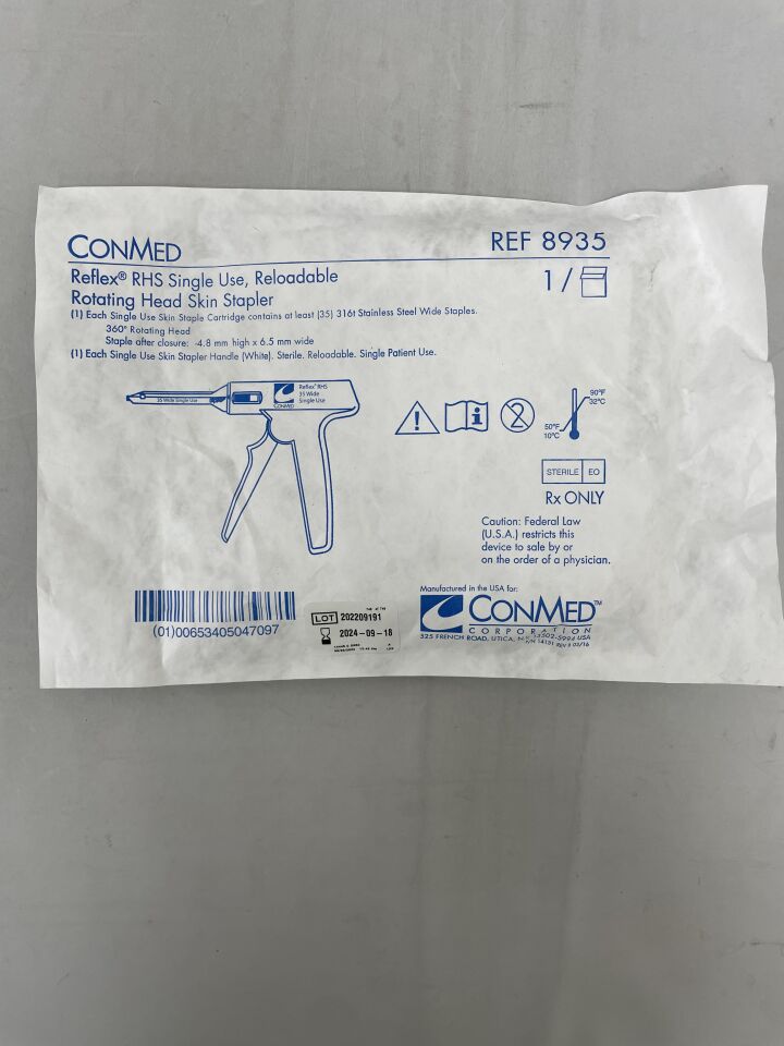 Skin Stapler, Re-Loadable Rotating Head, Wide, Single Use Handle & Cartridge, Sterile, 6/cs
