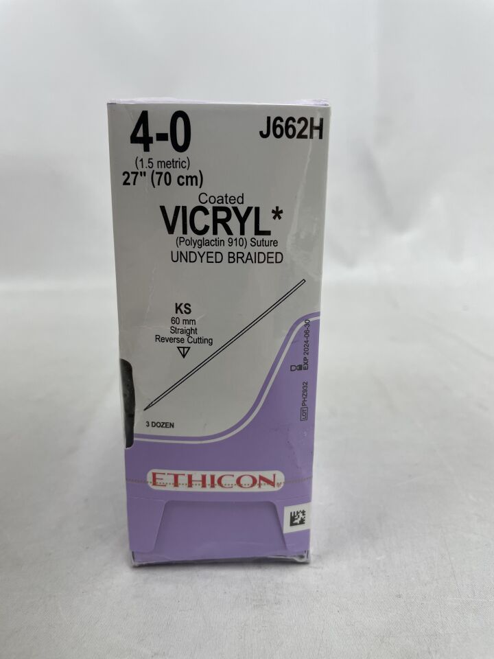 Suture, Straight Cutting Needle, Size 4-0, 27", Undyed Braided, Needle KS, Straight, 3 dz/bx (Continental US Only)