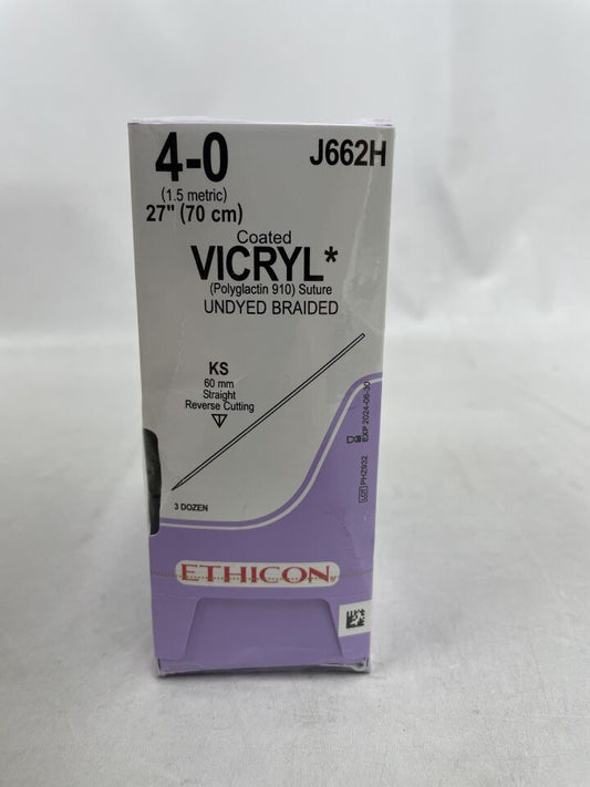 Suture, Straight Cutting Needle, Size 4-0, 27", Undyed Braided, Needle KS, Straight, 3 dz/bx (Continental US Only)