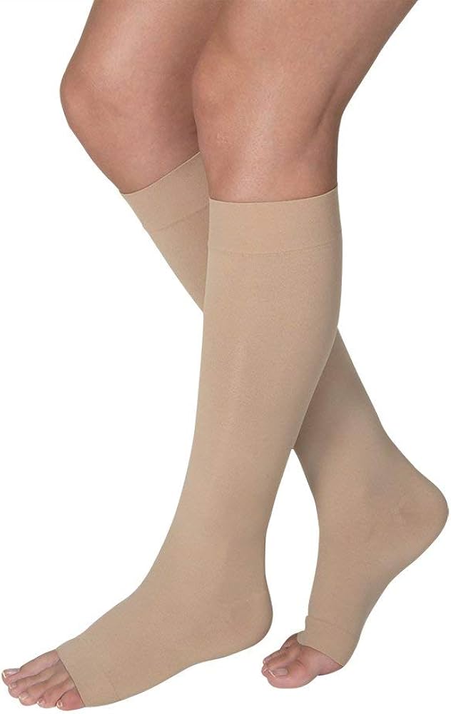 Compression Hose, Knee High, 20-30 mmHG, Open Toe, Natural, Large, Full Calf (Continental US Only)