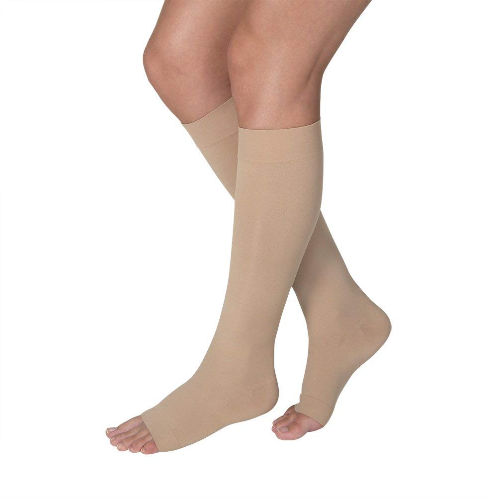 Compression Hose, Knee High, 30-40 mmHG, Open Toe, Natural, Large (Continental US Only)