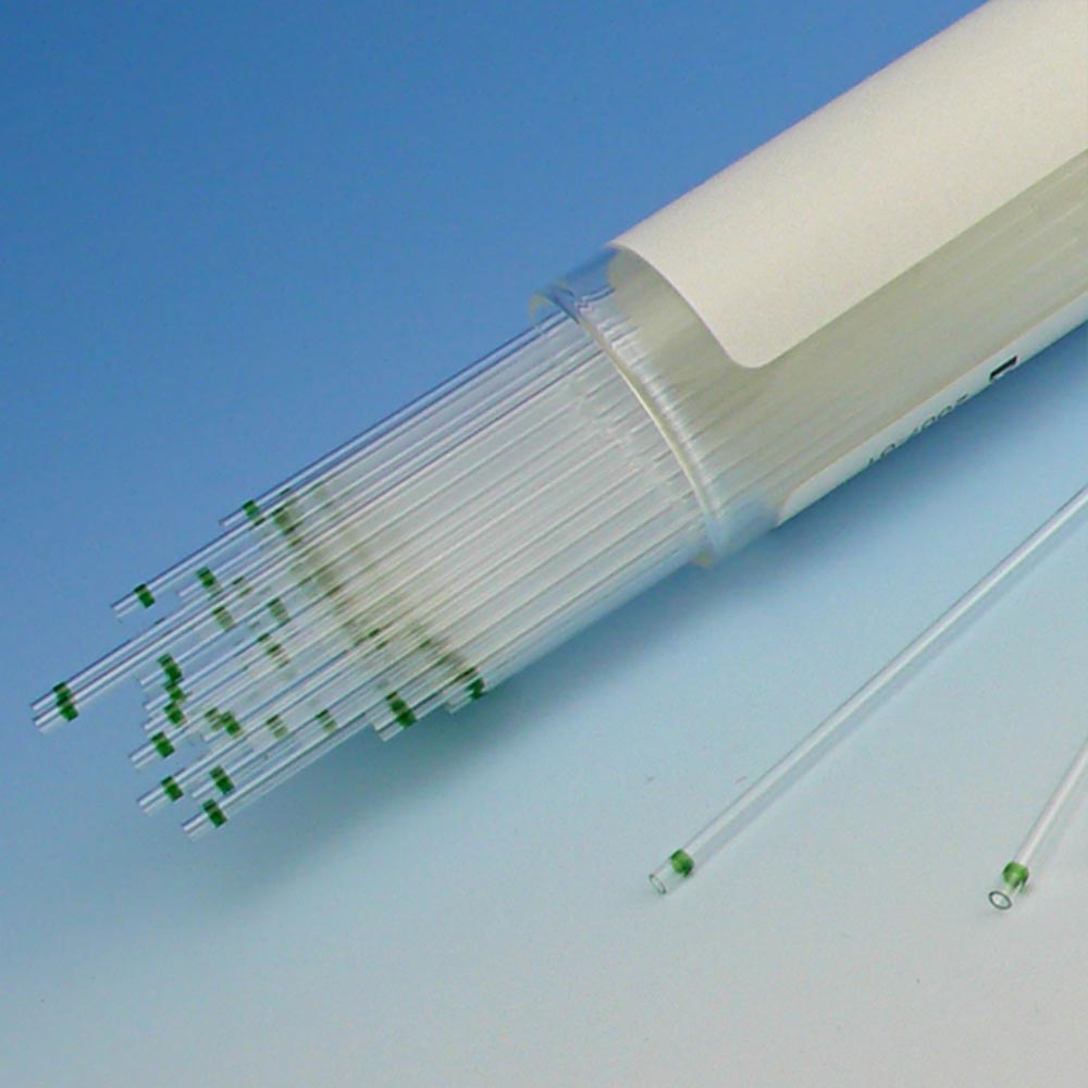 Mico-Hematocrit Capillary Tube, Borosilicate Glass, Ammonium Heparinized, Green Tip, 100/vial, 10 vial/bx