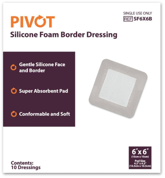 Silicone Foam Border Dressing, 6" x 6", 10/ctn