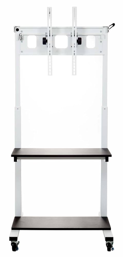 TV Cart, Crank-Adjustable, Steel, 30"W x 29.5"D x 50.5"-66.25"H, Holds 32"-80" Flat Panel TV or LCD TV with Mounting Hardware Included, Flat Shelves, Up to 15 Adjustment, 3" Industrial Casters Weight Capacity 270 lbs.