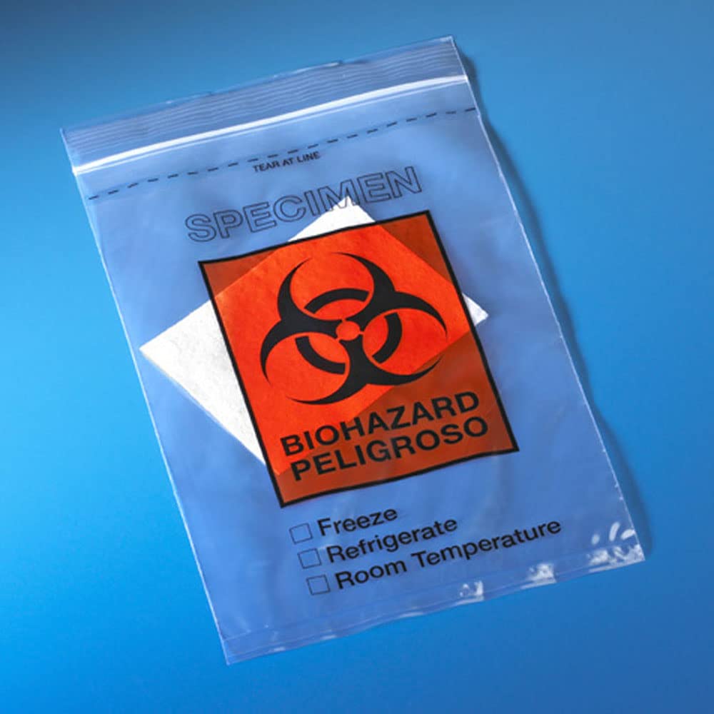 Specimen Transfer Bag, Score Line, Zip Closure, w/ Absorbent Pad, 6" x 9", 500/cs