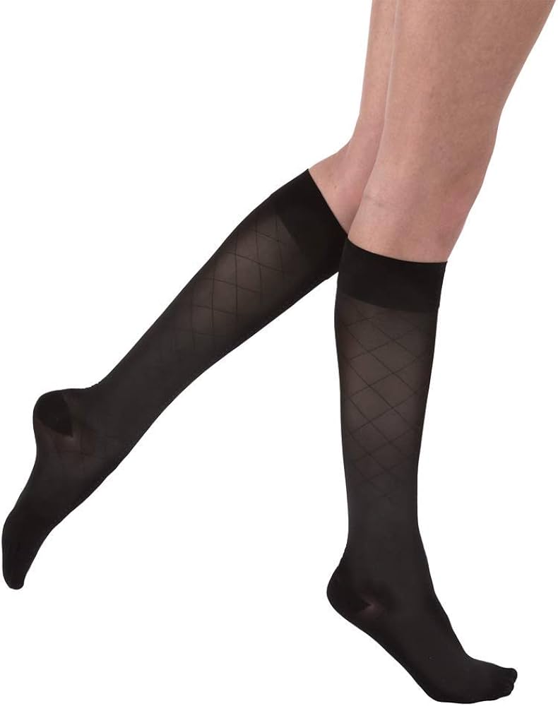 Compression Stocking, Knee High, 20-30 mmHG, Closed Toe, Diamond, Classic Black, Medium (Continental US Only)