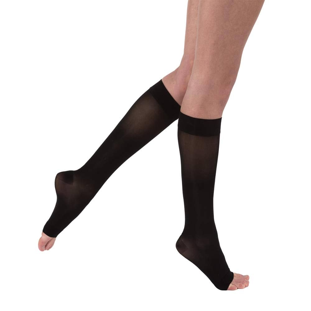 Compression Stocking, Knee High, 20-30 mmHG, Open Toe, Classic Black, Large (Continental US Only)