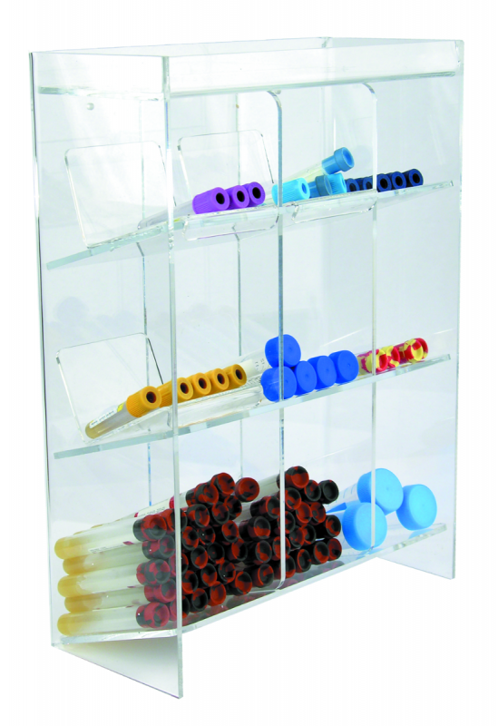Tube Organizer, 11.5"W x 5.5"D x 16"H, 3 Tier, 9 Compartments, Wall Mount or Benchtop Use, Acrylic (US Only)