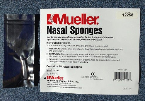 Sterile Nasal Sponges, 25/pk (Products are only available for sale in the U.S.) (Products cannot be sold on Amazon.com or any other 3rd party platform without prior approval by Mueller.)