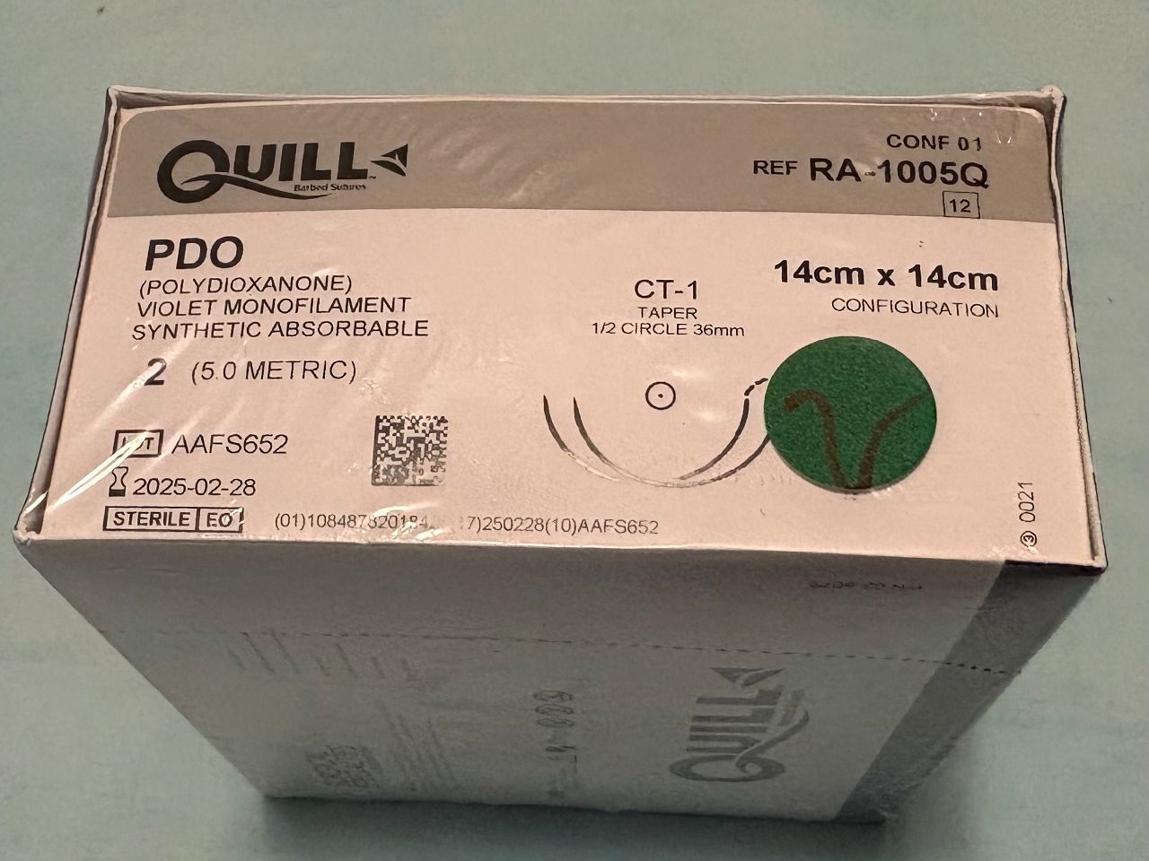 PDO Suture, Taper Point, Size 2, 14cm x 14cm, 36mm, 1/2 Circle, 12/bx