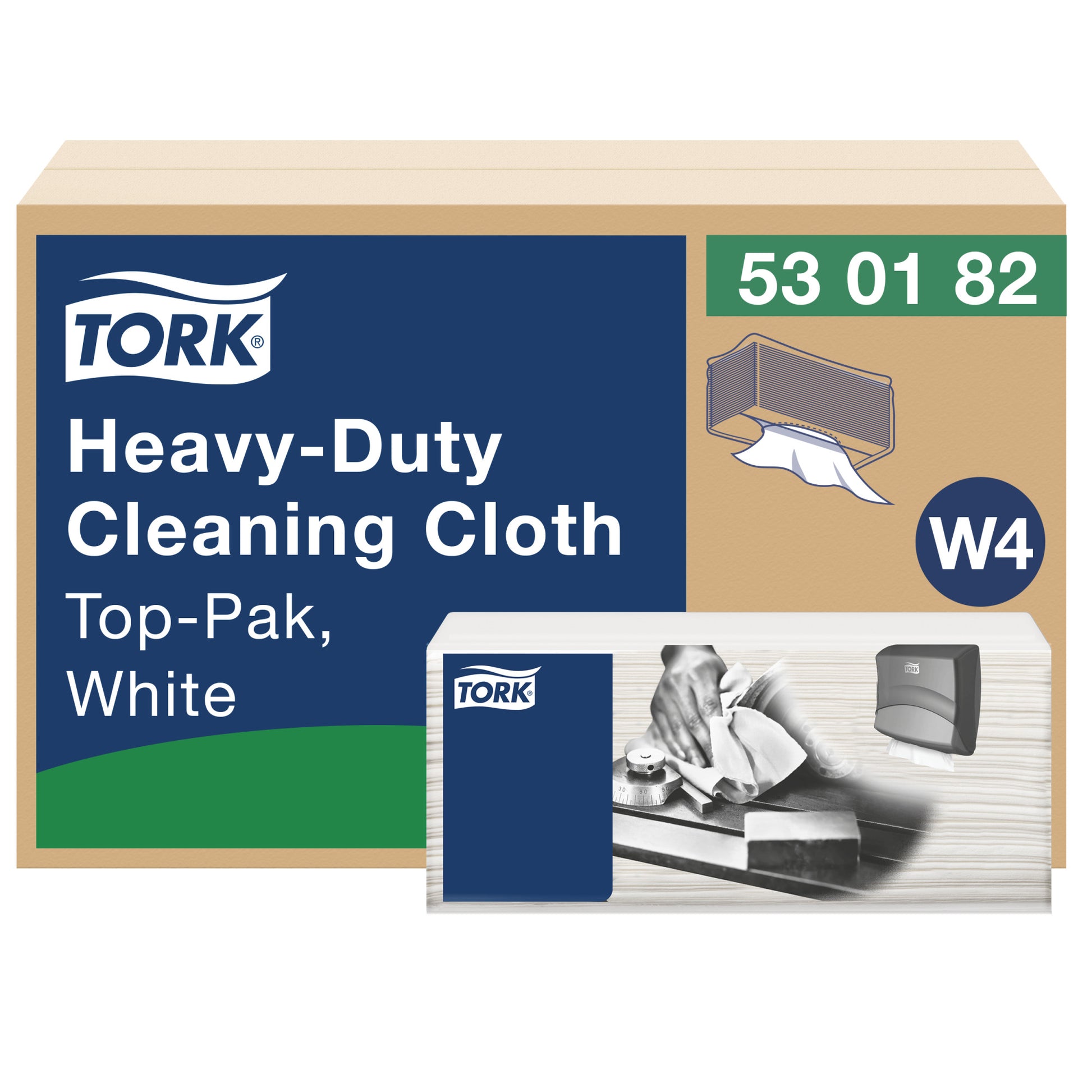 Cleaning Cloth, Heavy-Duty, Top-Pak, Premium, White, 1-Ply, Embossed, W4, 16.9" x 14", 100 sht/pk, 5 pk/cs