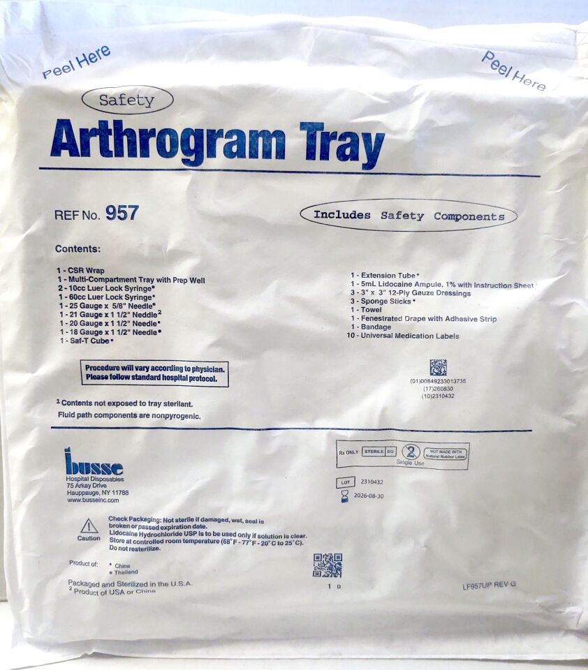Arthrogram Tray with Safety Components, Sterile, 10/cs