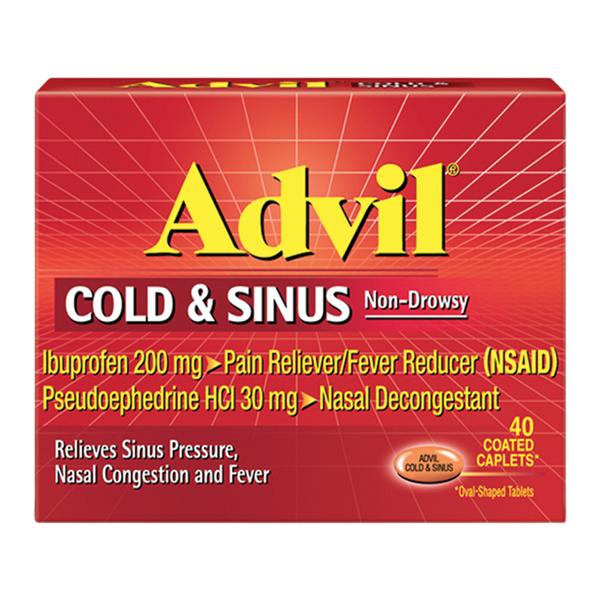 Advil Cold/Sinus Caplets, 200mg/30mg, 40/pk, 36 pk/cs (Available for sale in US only) (Products cannot be sold on Amazon.com or any other third Party sites.) (Item is Non-Returnable)