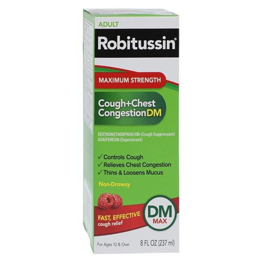 Robitussin Adult Cough+Chest CongestionDM, Maximum Strength, 8 fl. oz, 12/cs (Available for sale in US only) (Products cannot be sold on Amazon.com or any other third Party sites.) (Item is Non-Returnable)