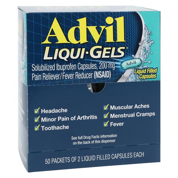Advil Liqui-Gel Capsules, 200mg, 2 caps/pk, 50 pks/bx, 24 bx/cs (Available for sale in US only) (Products cannot be sold on Amazon.com or any other third Party sites.) (Item is Non-Returnable)