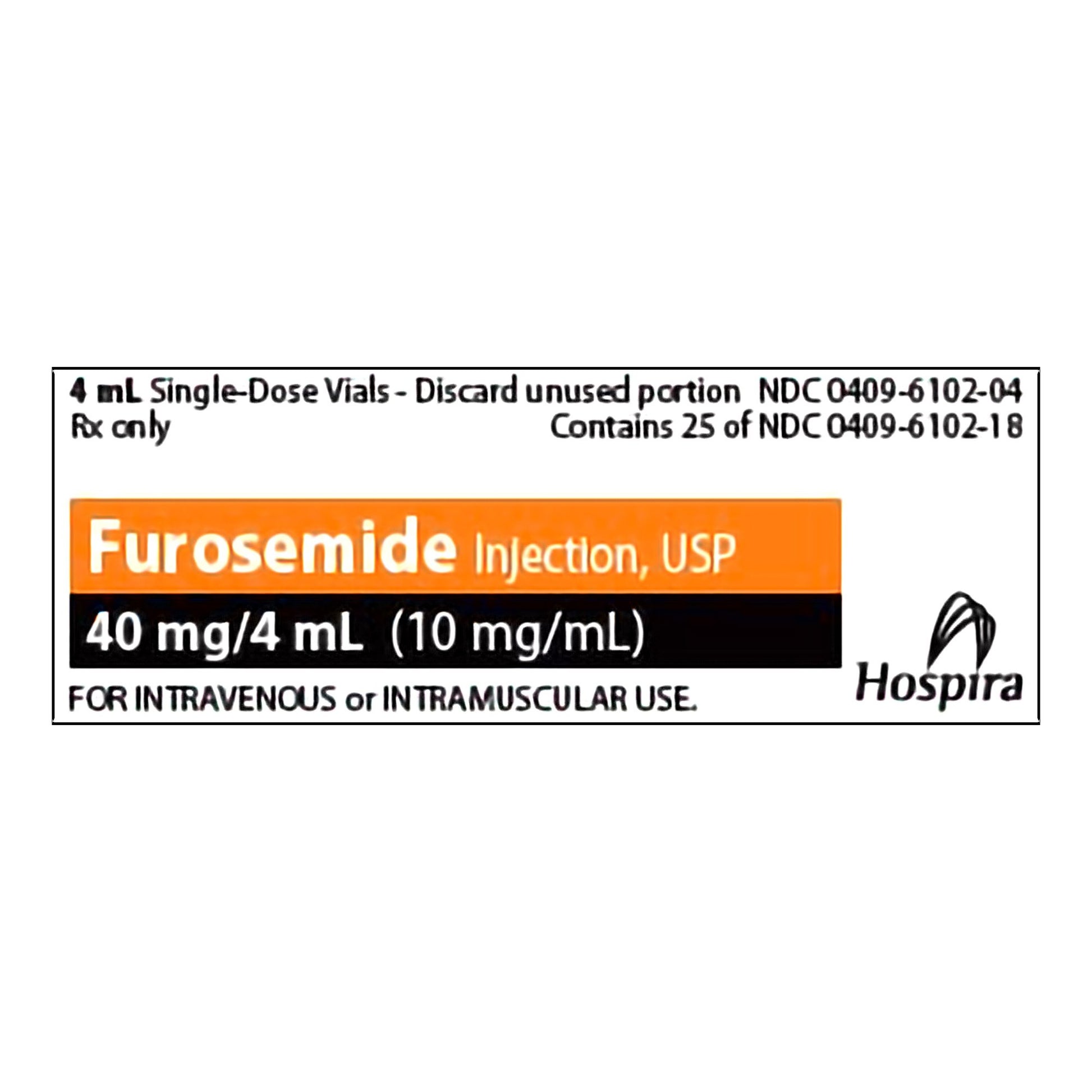 Furosemide Injection, USP, 10 mg/ml, 4 ml Vial, Single Dose, Glass Fliptop Vial, 25/bx (Rx) (Item is Non-Returnable) (We must have your Wholesale Drug License on File before shipping this product) (US Only, Excluding IN and ND)