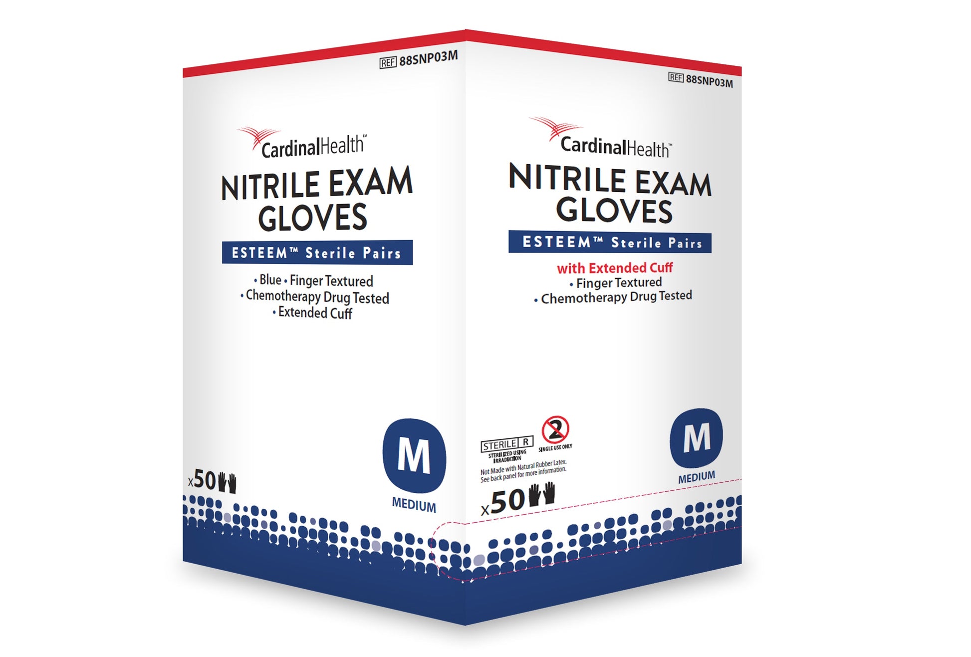 Exam Gloves, Nitrile, Medium, Powder-Free (PF), Textured Fingertip, Blue, Sterile, 50 pr/bx, 4 bx/cs (Continental US Only)