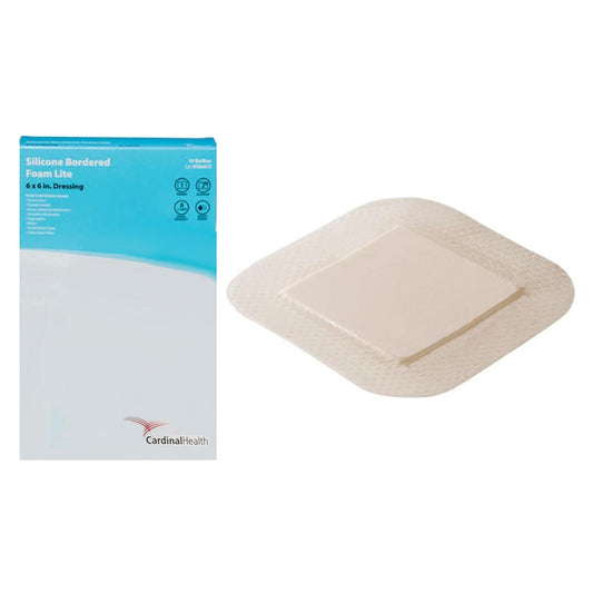 Silicone Bordered Foam Dressing, Lite, 6" x 6", 10/bx, 5 bx/cs (Continental US Only)